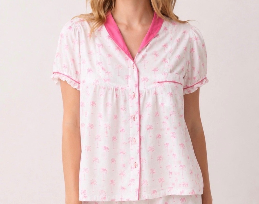 Sant and Abel Pink Palm Tree Short Sleeve Pajama Top